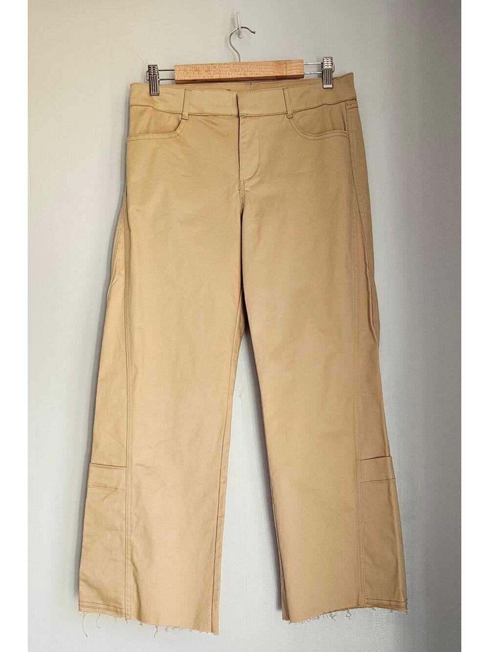 Zara Wide Leg Tan Frayed Utility Fit Jeans Pants  Womens Sz M